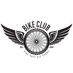 Vintage and modern bike logo badge and label. Cycle wheel isolated vector. Old style bicycle shop and club logotype.