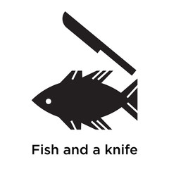 Fish and a knife icon vector sign and symbol isolated on white background, Fish and a knife logo concept