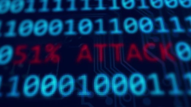 51% attack on blockchain security vulnerability 3D animatio with depth of field