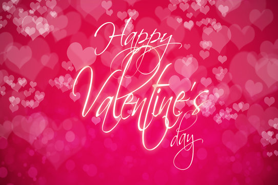 Valentine's Day greeting card with heart shaped bokeh and Calligraphy