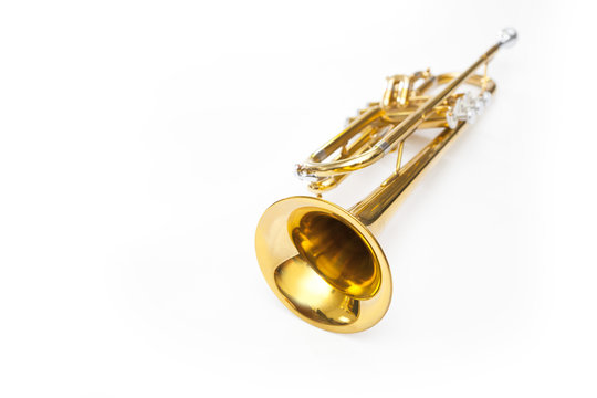 gold trumpet on white background