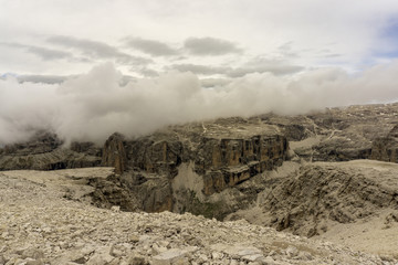 Rocky landscape in the Sella massif. Dolomites. Italy.