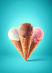 Chocolate, strawberry and vanilla ice cream