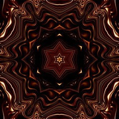 Creative luxury mandala. Kaleidoscope abstract wallpaper. Sacred geometry mystic painting art. Magic fractal artwork. Symmetric dark gold and black graphic design pattern. Print for fabric or textile.