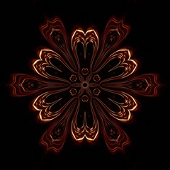 Creative luxury mandala. Kaleidoscope abstract wallpaper. Sacred geometry mystic painting art. Magic fractal artwork. Symmetric dark gold and black graphic design pattern. Print for fabric or textile.