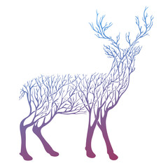 Vector Double exposure, deer for your design, wildlife concept