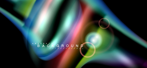 Color shiny light effects on black, liquid style multicolored wavy shape