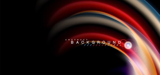 Color shiny light effects on black, liquid style multicolored wavy shape