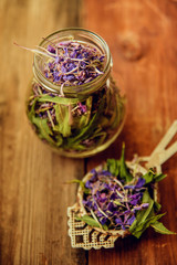 Traditional russian green herbal tea from Fireweed leaves: Koporye Tea, Russian Tea or Ivan Chai.