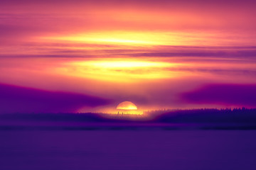 Naklejka na ściany i meble Sunrise from Sotkamo, Finland.