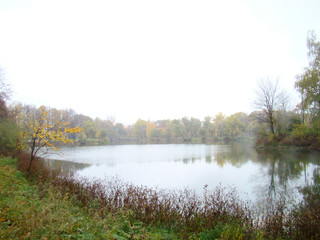 Beautiful autumn view with a pond