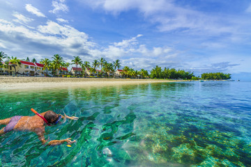 Plakat Snorkeling on the Mauritius island, Africa. Flick and flac beach, Tamarin Bay