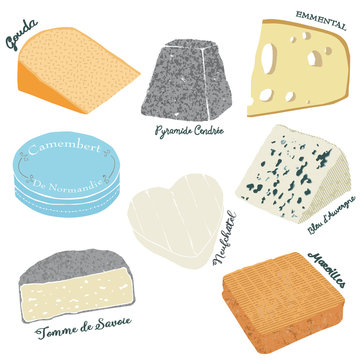 Cheese vector set with french text