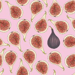 Seamless Vector Pattern with Ripe Fig