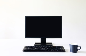 Fototapeta premium blank screen Computer, Desktop PC. for business on work table front view