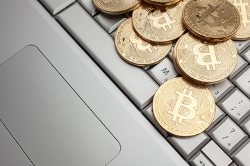 bitcoins on keyboard