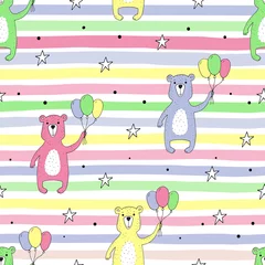 Behang Leuk naadloos patroon met grappige teddybeer. vector illustratie © iryna_boiko