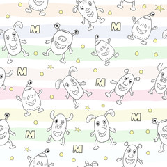 Cute monsters cartoon style. vector pattern