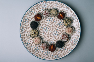 sweets from dried fruits with nuts and sesame seeds