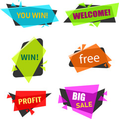 Bright colorful labels isolated on white.