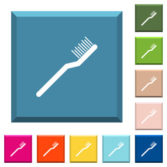 Toothbrush white icons on edged square buttons