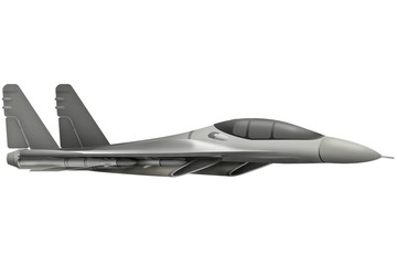 Fototapeta na wymiar fighter, interceptor flying with fictional design - isolated object on white background. 3d illustration