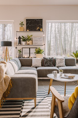 Spacious bright living room interior