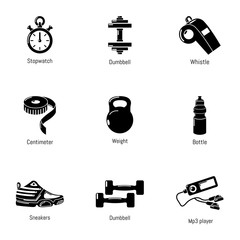 Good physical shape icons set. Simple set of 9 good physical shape vector icons for web isolated on white background
