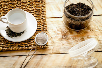 Morning tea on wooden table