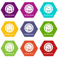 Obraz premium Full time service icons 9 set coloful isolated on white for web