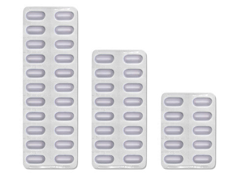 panels of drug capsules isolated on white background