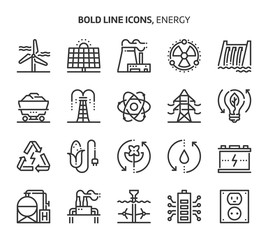 Energy, bold line icons. The illustrations are a vector, editable stroke, 48x48 pixel perfect files. Crafted with precision and eye for quality.