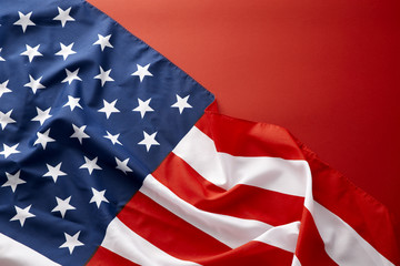 American flag on red background