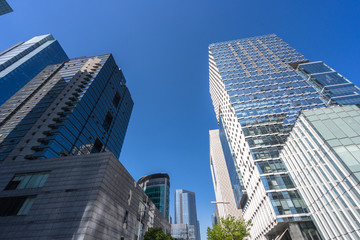 Fototapeta na wymiar up view of modern office building in shanghai china