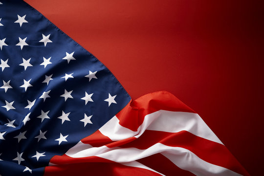 American flag on red background