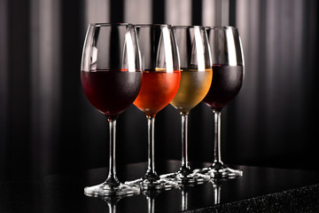 Wine glasses on table