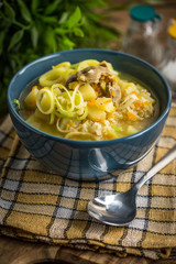 Soup with barley and chicken gizzards.