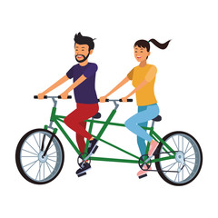 Couple riding in double bike vector illustration graphic design
