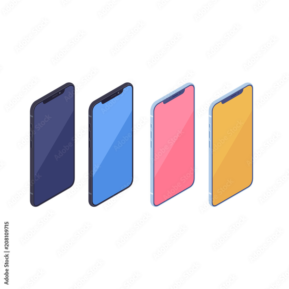 Wall mural isometric smartphone kit isolated on white background. technology and computing design elements. ver