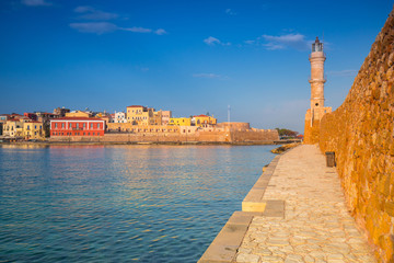 Old Venetian port of Chania at sunrise, Crete. Greece