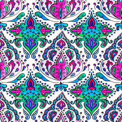 Hand drawn watercolor seamless pattern with paisley ornament