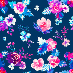 Watercolor floral hand drawn colorful bright seamless pattern