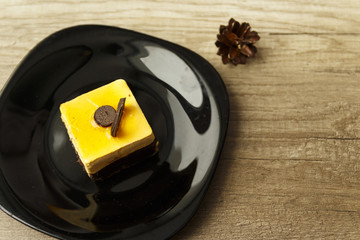 a piece of cake lies on a plate