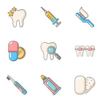 Teeth repair icons set. Cartoon set of 9 teeth repair vector icons for web isolated on white background