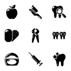 Stomatological icons set. Simple set of 9 stomatological vector icons for web isolated on white background