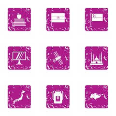 Study of eastbound icons set. Grunge set of 9 study of eastbound vector icons for web isolated on white background