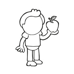 Vector hand-drawn cartoon of man standing holding apple