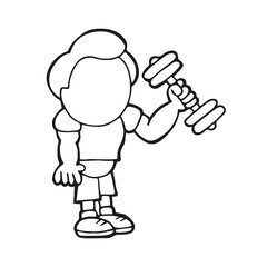 Vector hand-drawn cartoon of man standing lifting dumbbell