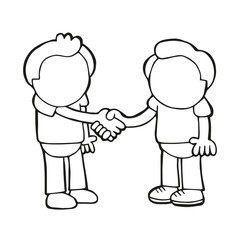 Vector hand-drawn cartoon of two men standing shaking hands