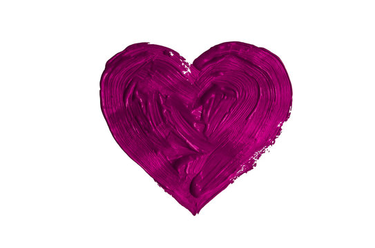 Painting of big purple heart isolated on white backgroundround